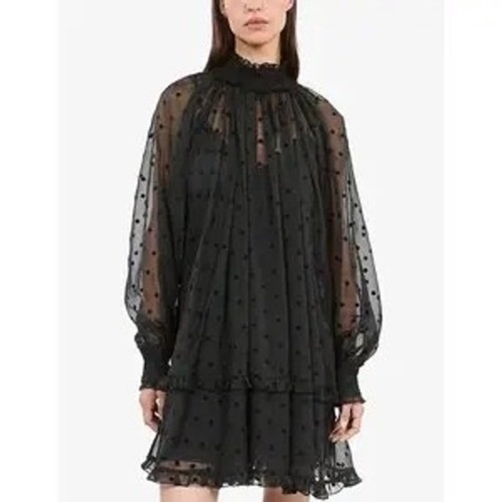 The Kooples Polka Dot Mini Sheer Dress in Black Size FR 1/ US Small